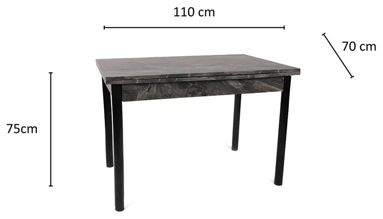 Artekko Polo Cosmos Τραπέζι Επεκτεινόμενο MDF με Εφέ Μαρμάρου και Μαύρα Μεταλλικά Πόδια (110+30+30x70x77)cm