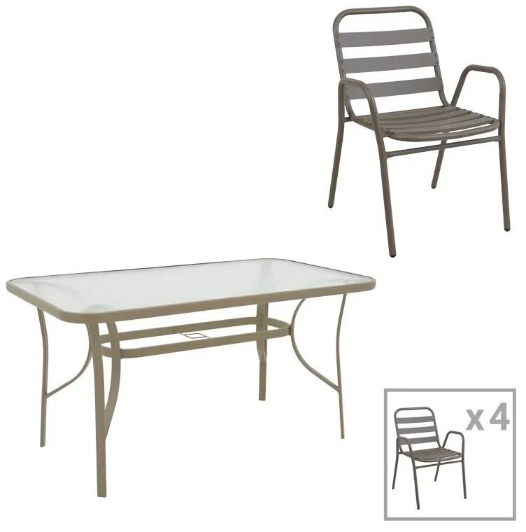 Σετ κήπου - Τραπεζαρία Sussie - Ensure 5 τεμ. μέταλλο - γυαλί σαμπανιζέ 140x80x70 εκ. 140x80x70 εκ.