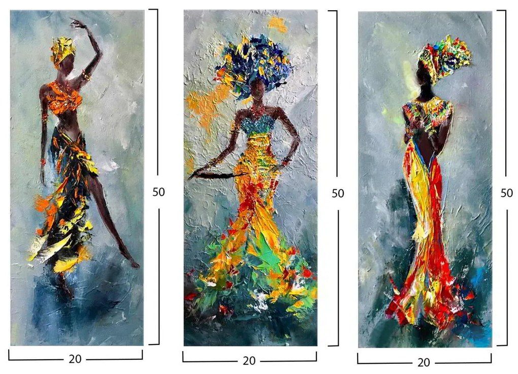 ΠΙΝΑΚΑΣ ΤΡΙΠΤΥΧΟ MDF AFRICAN GIRL IN COLORFUL DRESS HM7204.02 60X0,3X50 εκ.