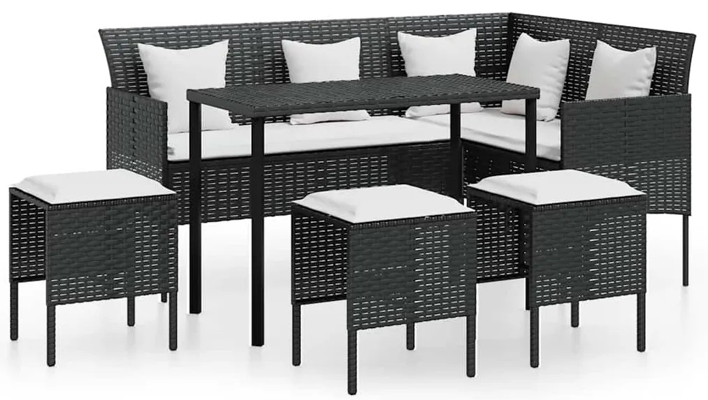 vidaXL Σαλόνι Σε Σχήμα L 5 Τεμάχια Μαύρο Συνθετικό Ρατάν με Μαξιλάρια