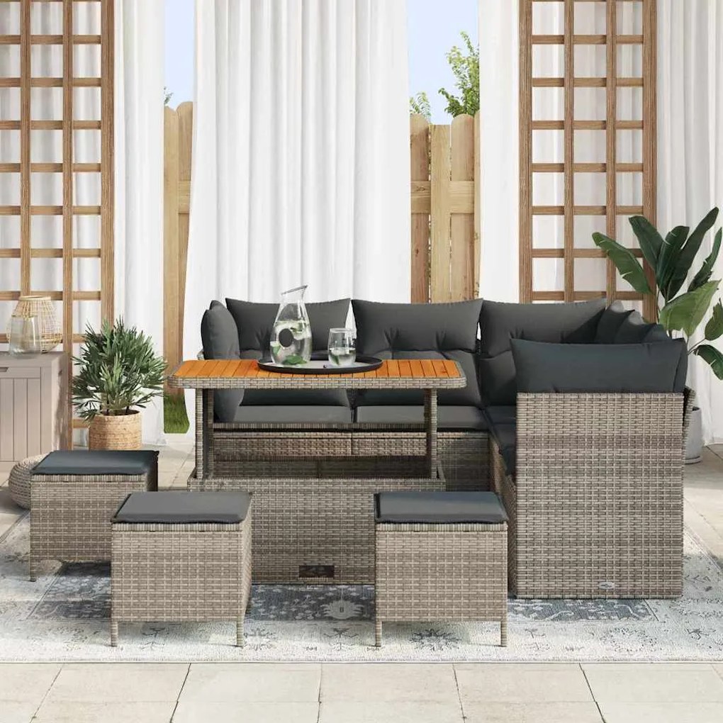 vidaXL Σετ Καναπέ Κήπου Ρυθμιζόμενο ύψος 9 pcs Γκρι συνθετικό ρατάν