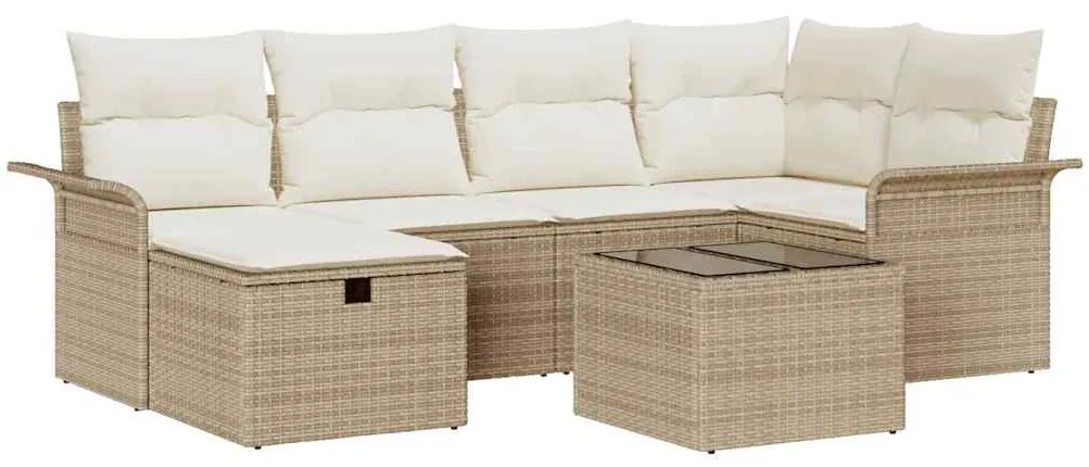 vidaXL Σετ Καναπέ Κήπου 7 pcs Μπεζ και Κρέμα συνθετικό ρατάν