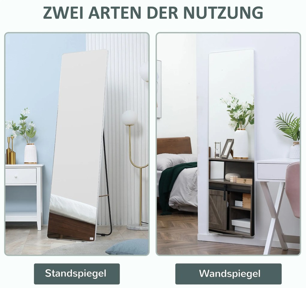 HOMCOM Επιδαπέδιος Καθρέφτης Τοίχου Ολόσωμος Καθρέφτης, Αλουμίνιο, 45 cm x 37 cm x 158,5 cm, Ασημί