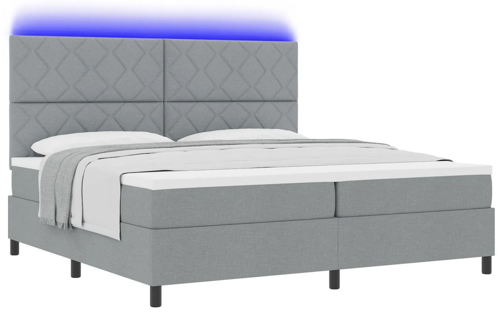 vidaXL κρεβάτι με ελατήρια και στρώμα με LED φωτάκι, ανοιχτό γκρι, 200 x 200 εκ, υφασμάτινο