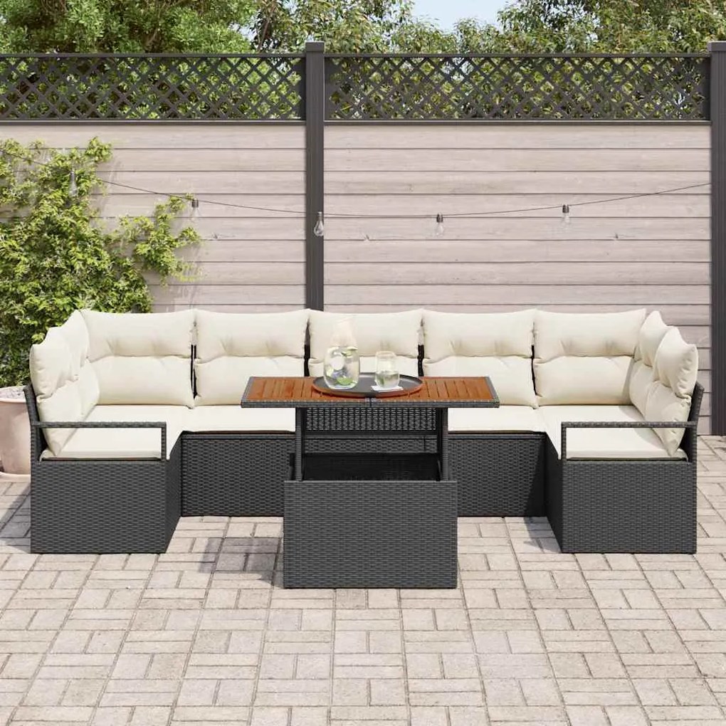 vidaXL Σετ Καναπέ Κήπου 8 pcs Μαύρο, Κρέμα 100 x 55 x 73 εκ