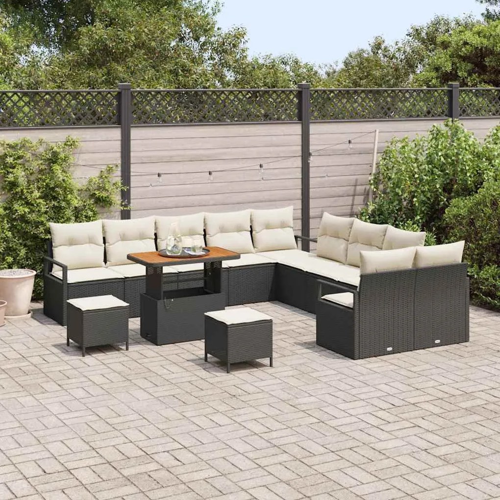 vidaXL Σετ Καναπέ Κήπου με μαξιλάρι 13 pcs Μαύρο Πολυ ράταν