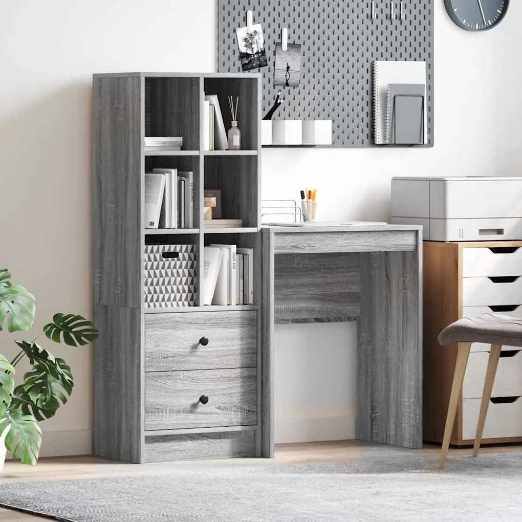 vidaXL Γραφείο με αποθηκευτικό χώρο με συρτάρι 2 pcs Γκρι sonoma