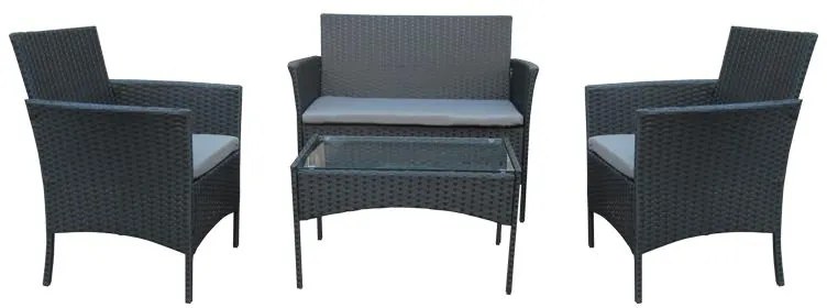 Σαλόνι κήπου Calmness σετ 4τμχ rattan μαύρο-ύφασμα γκρι 104x55.5x79 εκ.