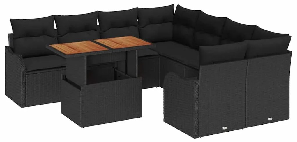 vidaXL Σετ Καναπέ Κήπου με μαξιλάρι 7 pcs Μαύρο 100 x 55 x 73 εκ