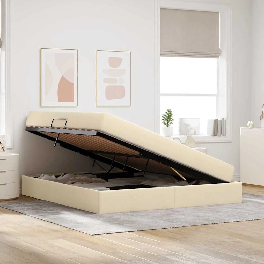 vidaXL Κρεβάτι με αποθηκευτικό χώρο και στρώμα Κρεμ 160 x 200 cm