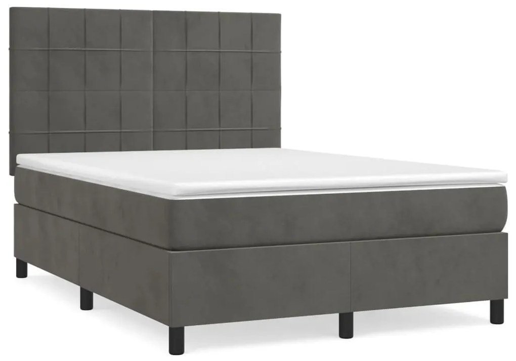 vidaXL Κρεβάτι Boxspring με Στρώμα Σκούρο Γκρι 140x190 εκ. Βελούδινο