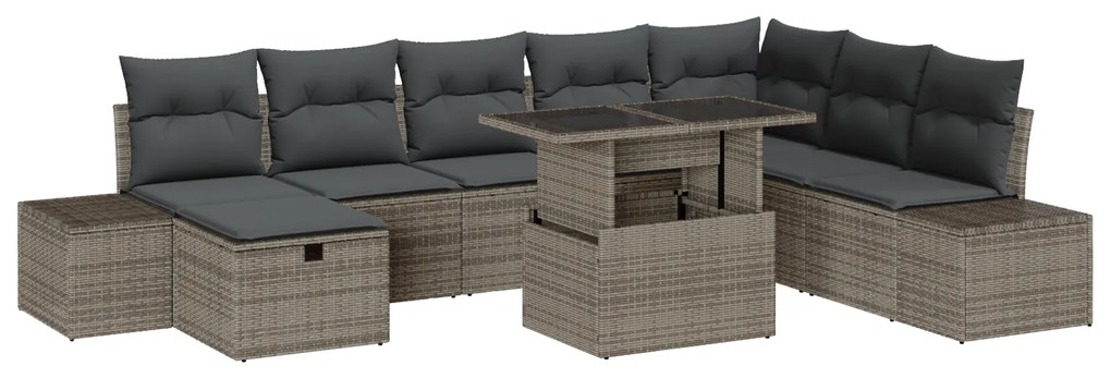 vidaXL Σετ καναπέ κήπου 9 τεμαχίων από γκρι poly rattan με μαξιλάρια