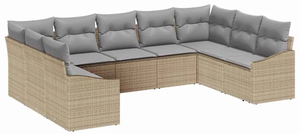 vidaXL Σετ Καναπέ Κήπου 9 pcs Μπεζ Πολυ ράταν