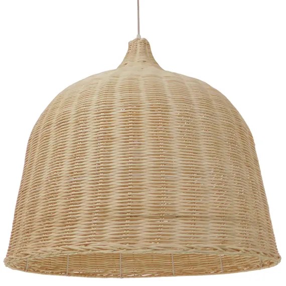 01370 GloboStar®  BAHAMAS 01370 Boho Κρεμαστό Φωτιστικό Καμπάνα Μονόφωτο 1 x E27 IP20 Μπεζ Ξύλο - Μ60 x Π60 x Υ60cm