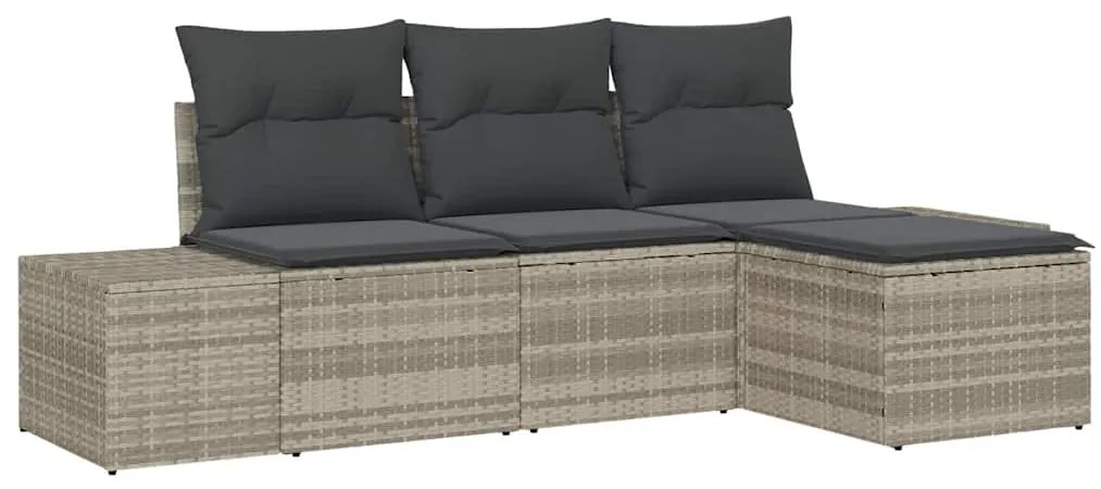 vidaXL Σετ Καναπέ Κήπου 4 pcs Ανοιχτό γκρι Πολυ ράταν
