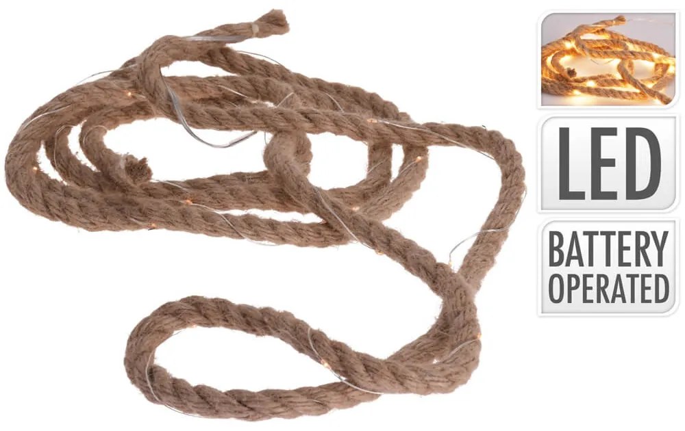 Σχοινί με φωτισμό LED - 3 Μέτρα, 30 LED φωτάκια, με μπαταρία - Θερμό λευκό