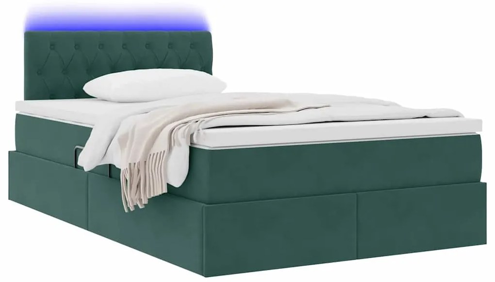 vidaXL Κρεβάτι με αποθηκευτικό χώρο και LED με στρώμα Σκούρο Πράσινο