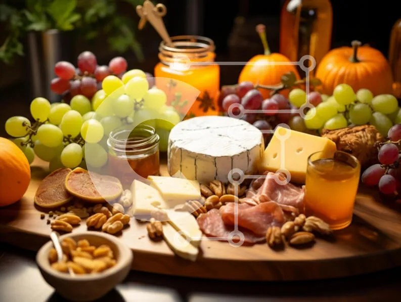 Σετ των 2 Intra Συλλεκτικό Ξύλινο Παζλ Plywood 4mm - Φθινοπωρινή πιατέλα τυριών και φρούτων Σε Ξύλινο Κουτί - Διαστάσεις: 10x10 cm – 25 κομμάτια