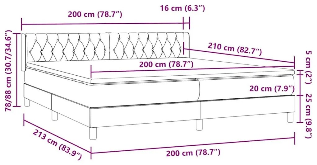 Κρεβάτι Boxspring με Στρώμα Σκούρο Γκρι 200x210 εκ. Βελούδινο - Γκρι