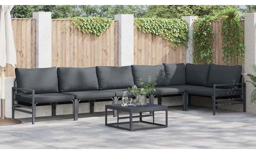 vidaXL Σετ Καναπέ Κήπου με μαξιλάρι 6 pcs Μαύρο Ατσάλι