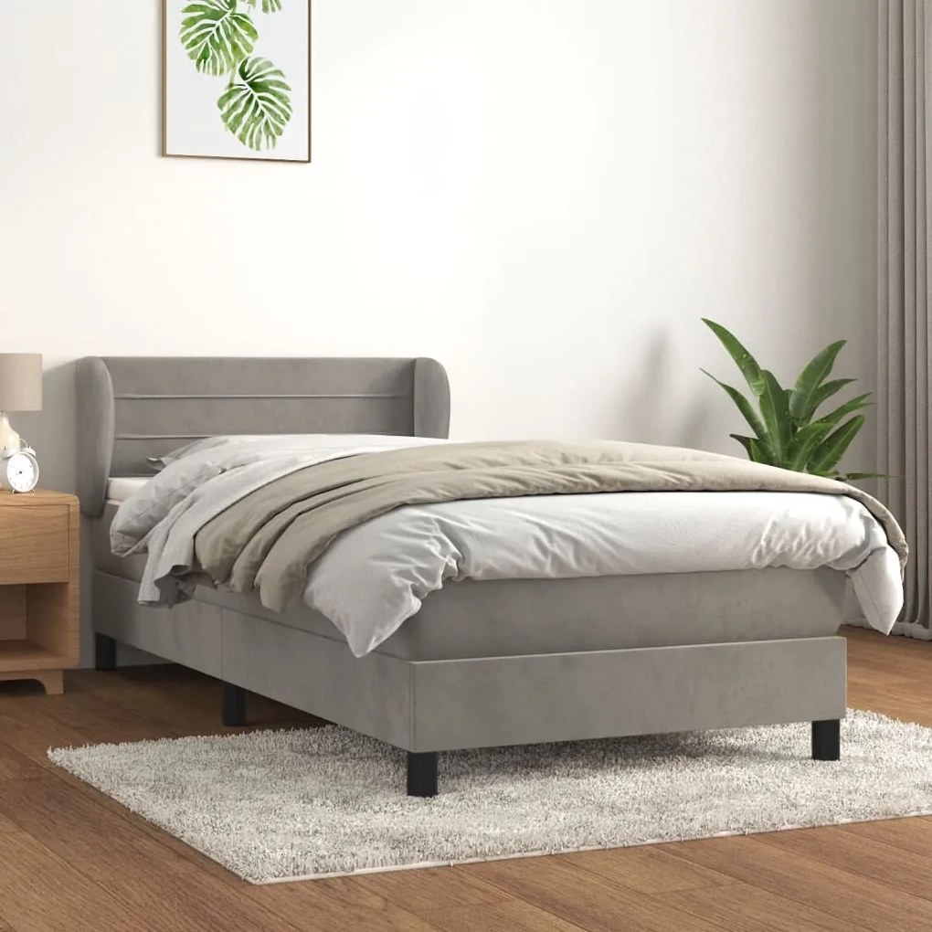 3127517 vidaXL Κρεβάτι Boxspring με Στρώμα Ανοιχτό Γκρι 80x200 εκ. Βελούδινο Γκρι, 1 Τεμάχιο