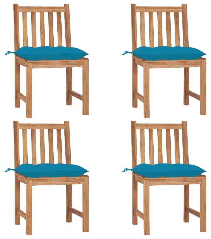 Καρέκλες Κήπου 4 τεμ. από Μασίφ Ξύλο Teak με Μαξιλάρια - Μπλε