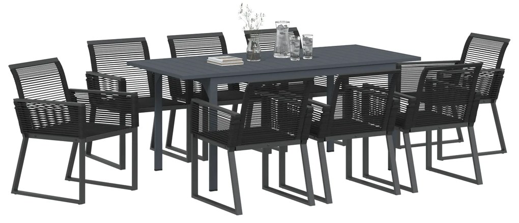 vidaXL Σετ Τραπεζαρίας Κήπου 9 pcs Μαύρο Μεγάλο Μέταλλο & Σχοινί