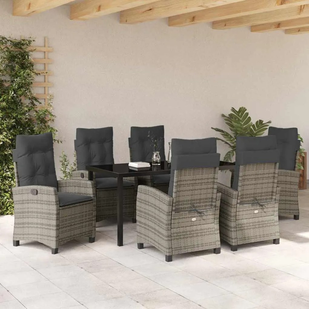 vidaXL Σέτ φαγητού για κήπο 7 pcs Γκρι συνθετικό ρατάν
