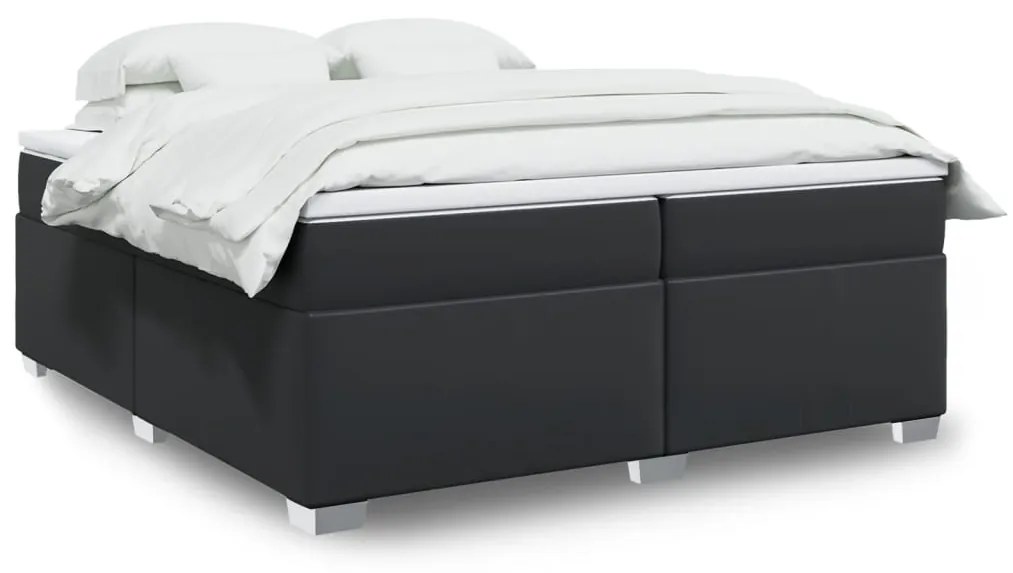 vidaXL Κρεβάτι Boxspring με Στρώμα Μαύρο 200x200 εκ. Συνθετικό Δέρμα