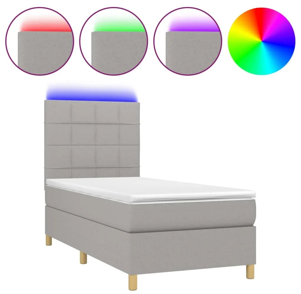 ΚΡΕΒΑΤΙ BOXSPRING ΜΕ ΣΤΡΩΜΑ &amp; LED ΑΝ.ΓΚΡΙ 90X200 ΕΚ. ΥΦΑΣΜΑΤΙΝΟ 3135405