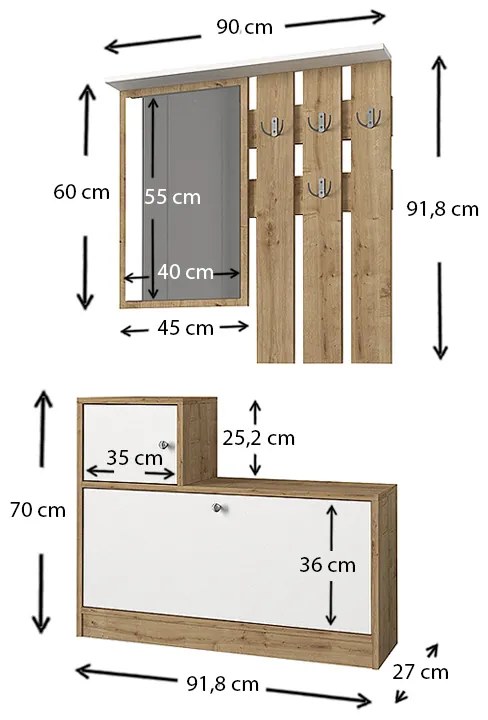 Έπιπλο εισόδου Galina Megapap χρώμα sapphire oak - λευκό 91,8x27x70εκ.