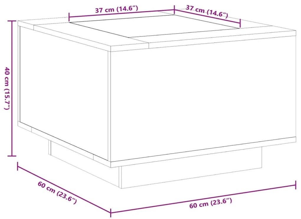 Τραπεζάκι Σαλονιού με LED Μαύρο 60x60x40 εκ. Επεξεργασμένο Ξύλο - Μαύρο