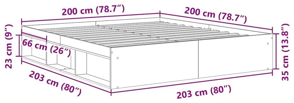 Πλαίσιο κρεβατιού χωρίς στρώμα 200x200 εκ. Επεξεργασμένο Ξύλο - Καφέ