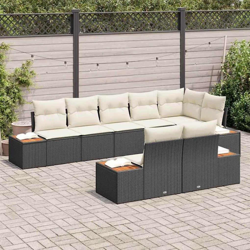 vidaXL Σετ Καναπέ Κήπου με μαξιλάρι 8 pcs Μαύρο Πολυ ράταν