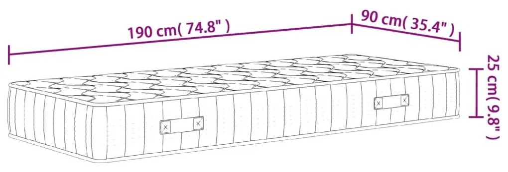 Στρώμα με Pocket Springs Μεσαία Σκληρότητα 90x200 εκ. Μονό - Λευκό