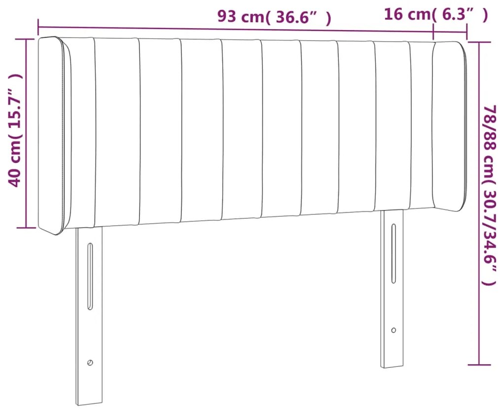 Κεφαλάρι με Πτερύγια Μαύρο 93x16x78/88 εκ. Βελούδινο 3119044