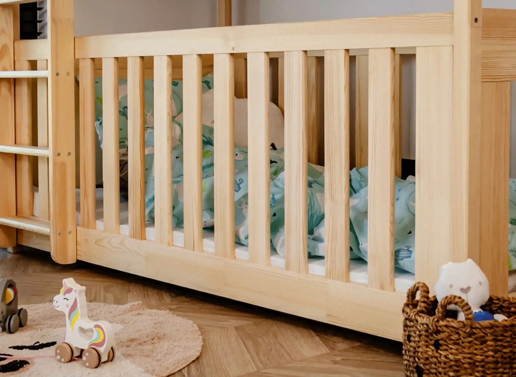 Κουκέτα  Montessori Konrad με Κάγκελα 54cm από μασίφ ξύλο Natural 90×200cm (Δώρο 10% Έκπτωση στα Στρώματα)