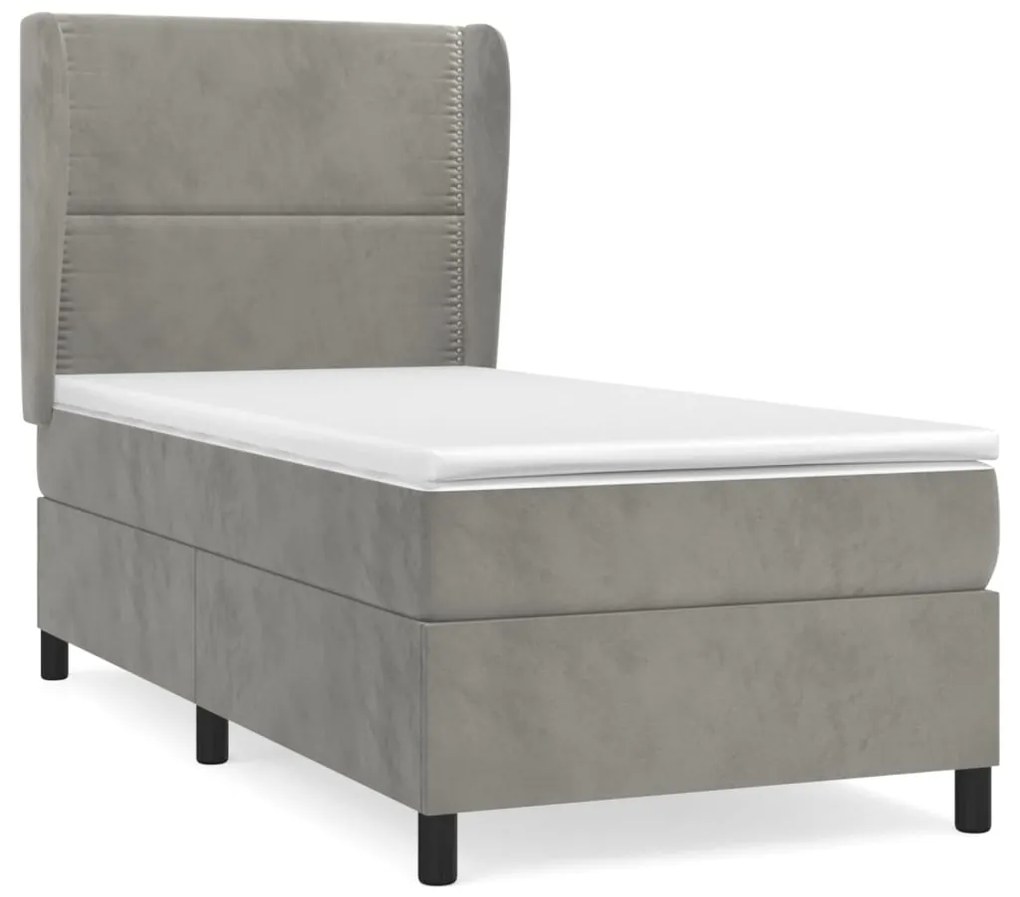 vidaXL Κρεβάτι Boxspring με Στρώμα Ανοιχτό Γκρι 100x200 εκ. Βελούδινο