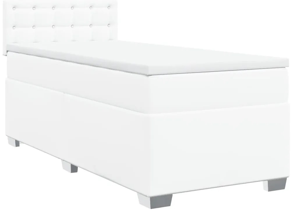 vidaXL Κρεβάτι Boxspring με Στρώμα Λευκό 100x200εκ.από Συνθετικό Δέρμα