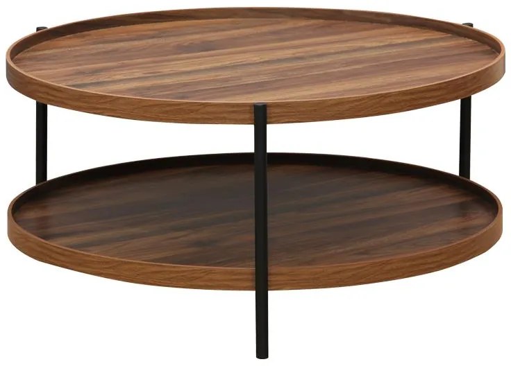 Τραπέζι σαλονιού Portogie mdf καρυδί-μέταλλο μαύρο Φ80x40εκ 80x80x40 εκ.