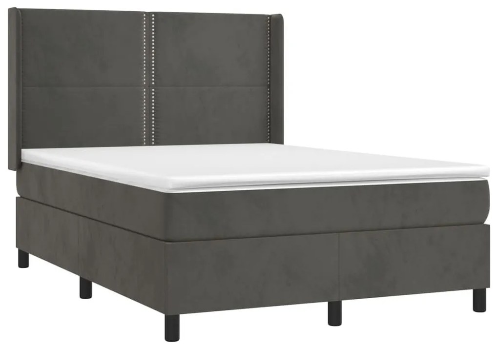 Κρεβάτι Boxspring με Στρώμα Σκούρο Γκρι 140x190 εκ. Βελούδινο - Γκρι