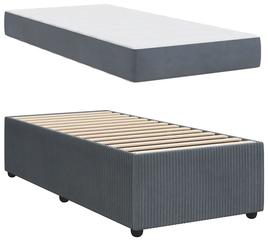 vidaXL Σκελετός Κρεβατιού με στρώμα Σκούρο Γκρι 90 x 190 cm ύφασμα