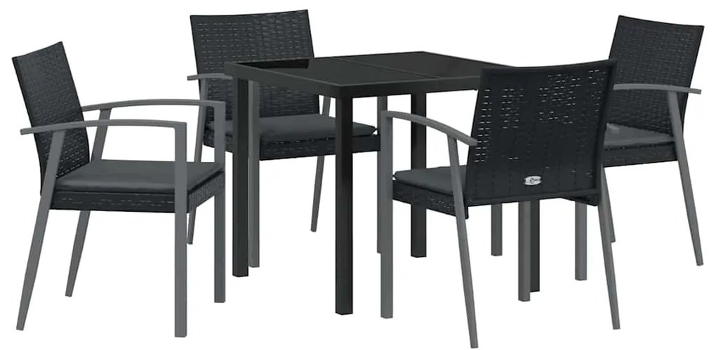 vidaXL Σέτ φαγητού για κήπο 5 pcs Μαύρο Πολυ ράταν
