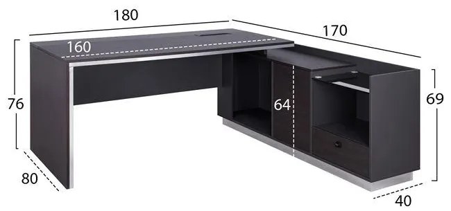 Γραφείο επαγγελματικό Δεξιά γωνία Rosewood 180x170x76Υ εκ. 180x170x76 εκ.