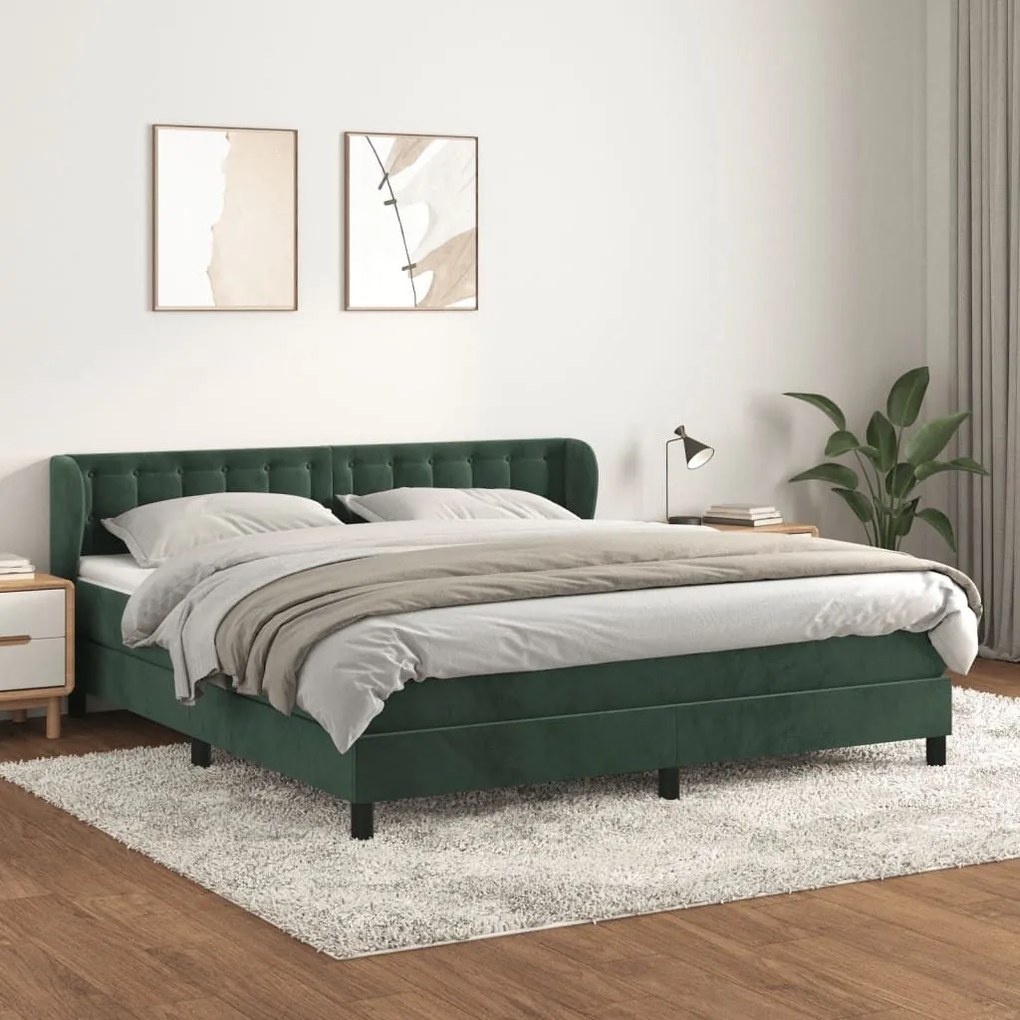 Κρεβάτι Boxspring με Στρώμα Σκούρο Πράσινο 160x200εκ. Βελούδινο 3127742
