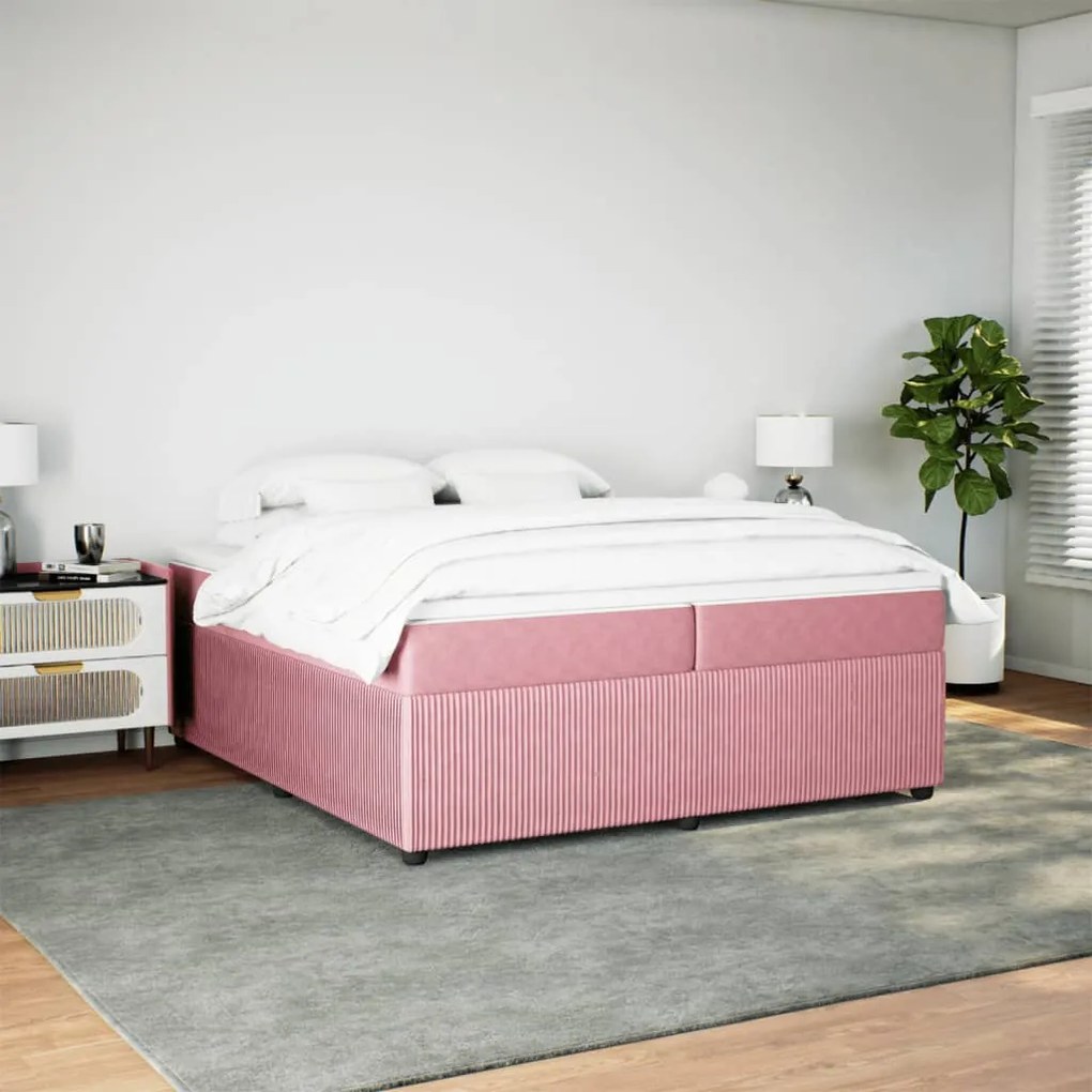 vidaXL Κρεβάτι Boxspring με Στρώμα Ροζ 200x200 εκ. Βελούδινο