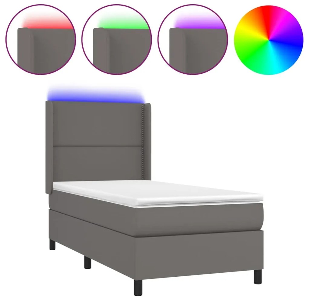 ΚΡΕΒΑΤΙ BOXSPRING ΜΕ ΣΤΡΩΜΑ &amp; LED ΓΚΡΙ 90X190 ΕΚ. ΣΥΝΘ. ΔΕΡΜΑ 3139299