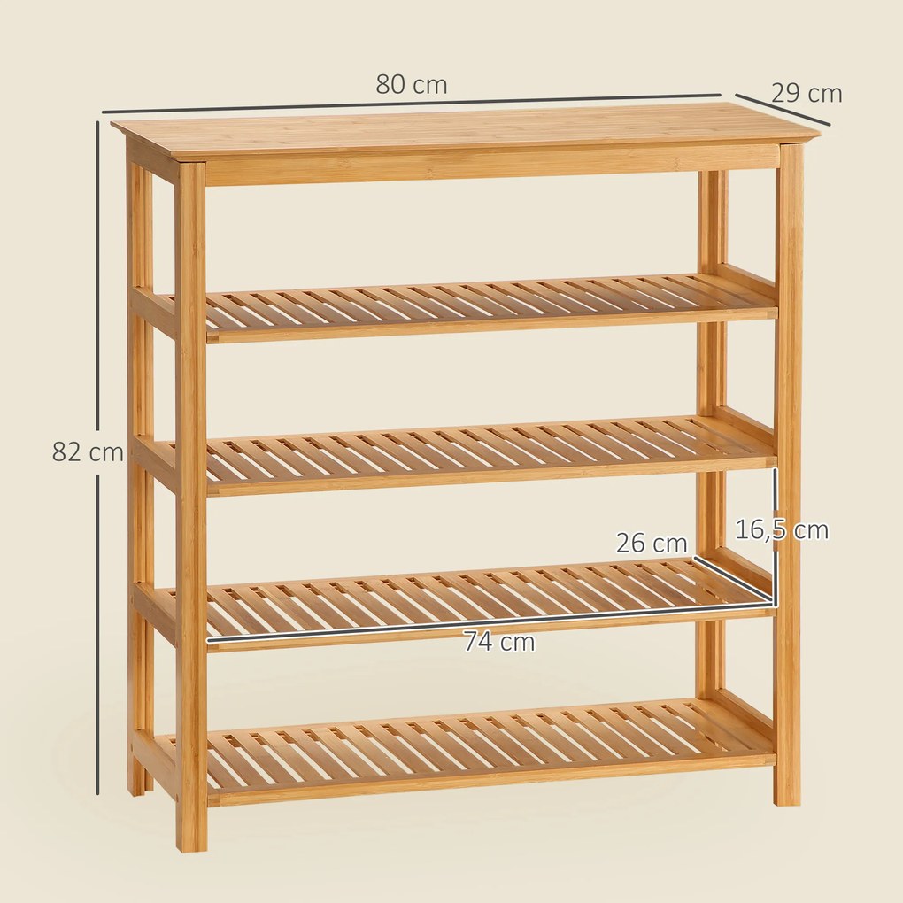 HOMCOM Ράφι Παπουτσιών με 4 Ράφια, Μπαμπού, Πλακέ, έως Μέγεθος EU 45, Φυσικό