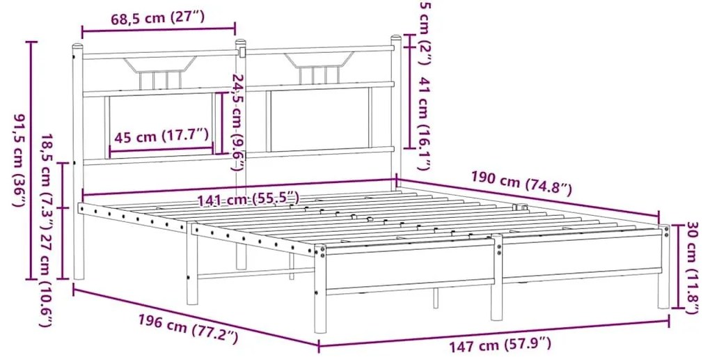 Πλαίσιο Κρεβατιού Χωρ. Στρώμα Sonoma Δρυς 140x190εκ. Επ. Ξύλο - Καφέ