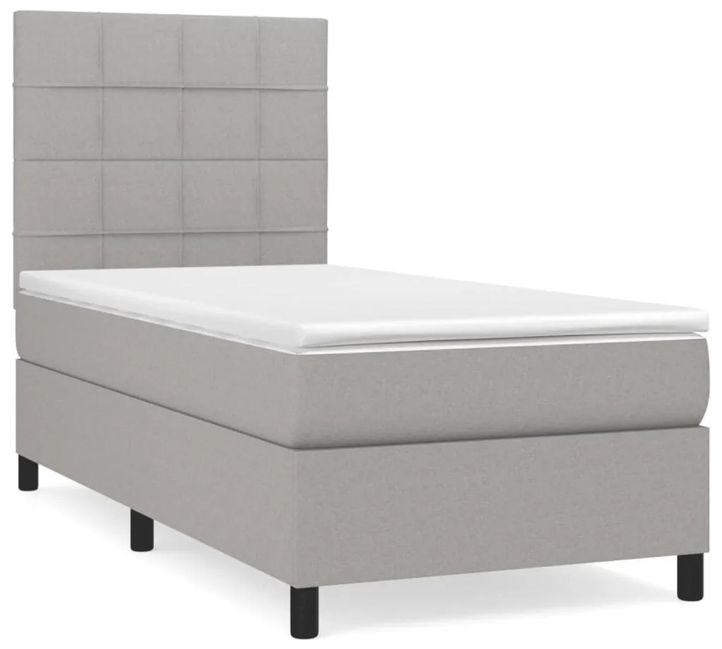 Κρεβάτι Boxspring με Στρώμα Ανοιχτό Γκρι 90x200 εκ. Υφασμάτινο - Γκρι